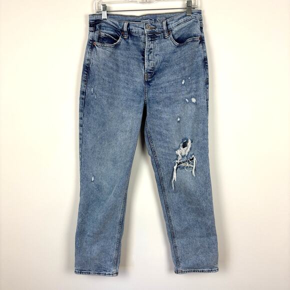 Old Navy Sky-Hi Straight Jeans Extra High-Rise 10 Secret Slim Pockets Distressed - Picture 1 of 9